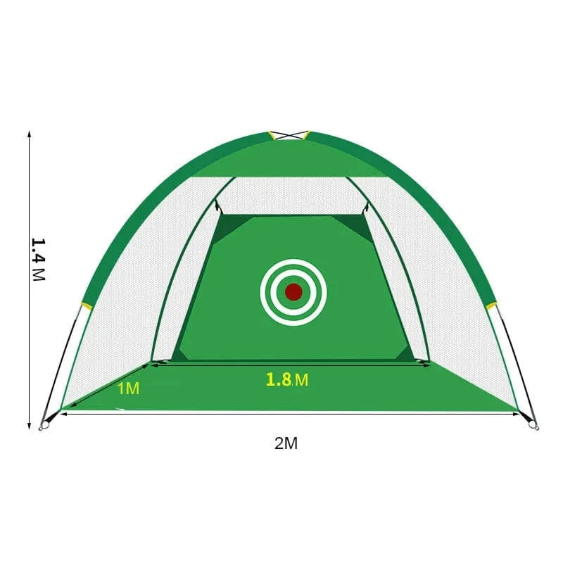 Groen golf oefennet van 2 meter met opvangnet voor golfswings thuis