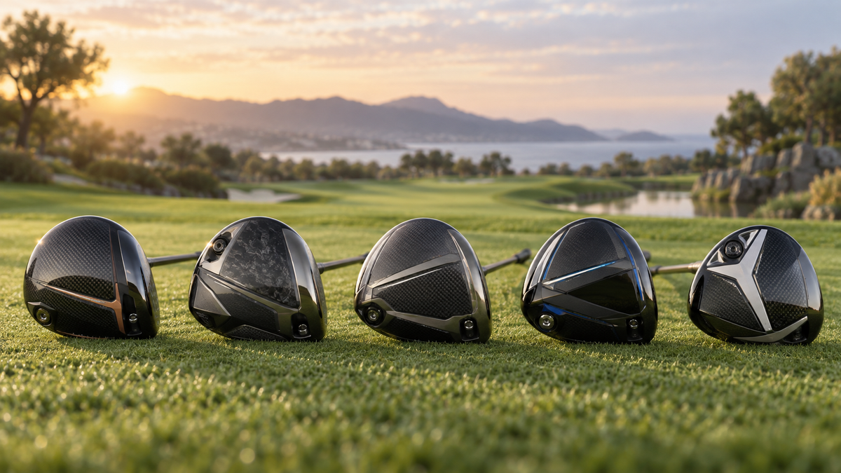 Fünf moderne Golf Driver auf einem Golfplatz – Driver Vergleich 2026