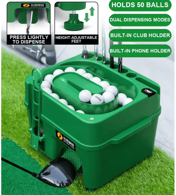 Halbautomatischer Golfballspender für Golftraining mit Ballbehälter und Pedal