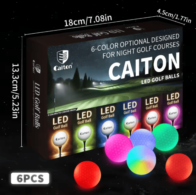 Caiton LED-Golfball-Set: 6 Stück, Verpackung 18 × 13,3 × 4,5 cm